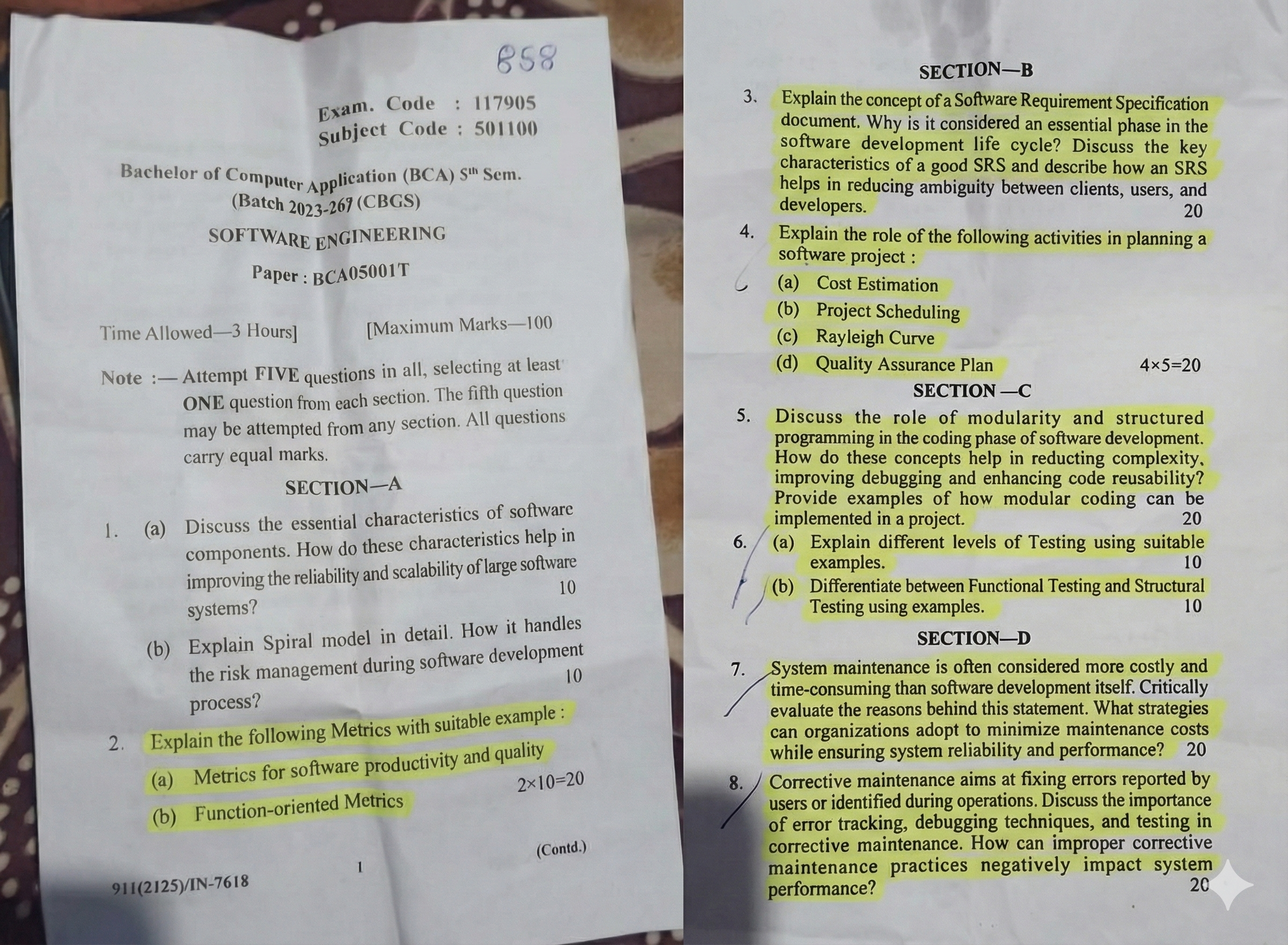 Original GNDU History 5th Sem 2024 university question paper